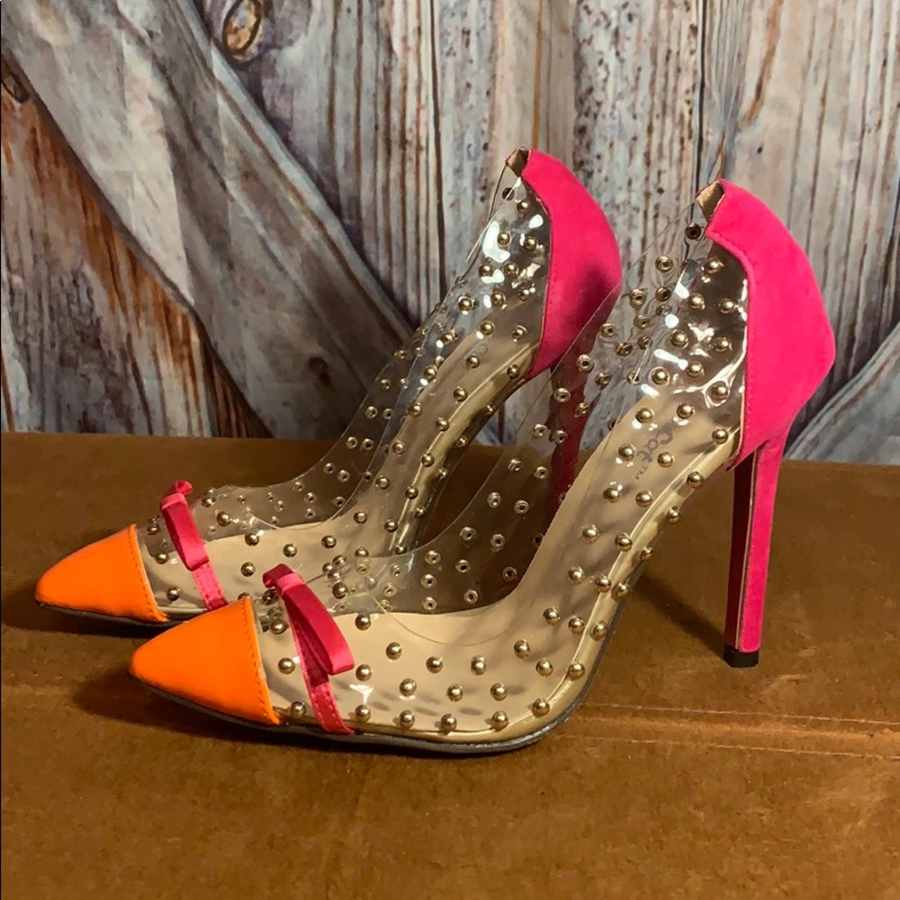 Rainbow Cat Pink / Orange See Through Heels - Picture 2 of 8